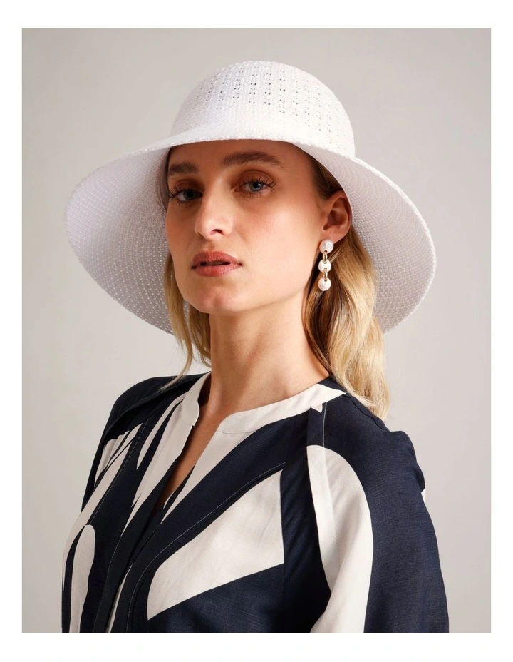 Knit Wide Brim Bucket in White image 2