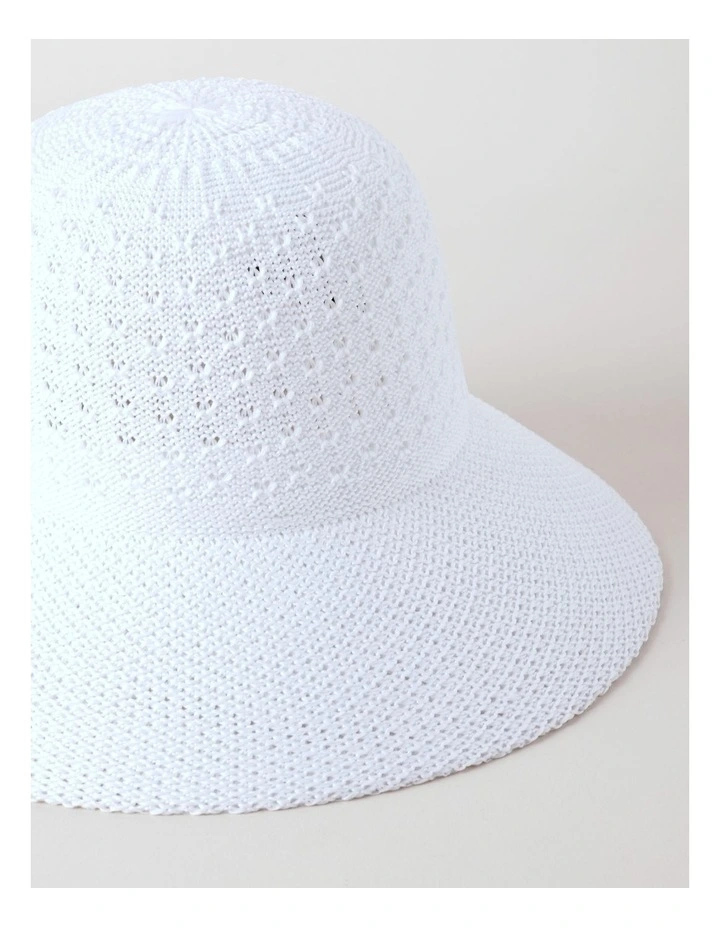 Knit Wide Brim Bucket in White image 3