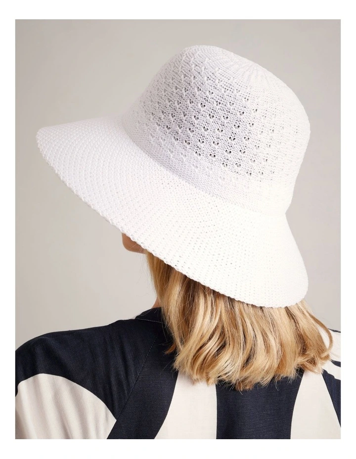 Knit Wide Brim Bucket in White image 4