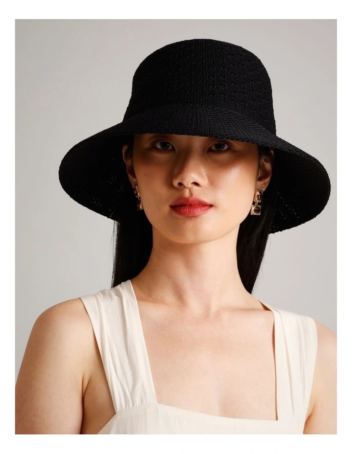 Knit Wide Brim Bucket in Black image 2
