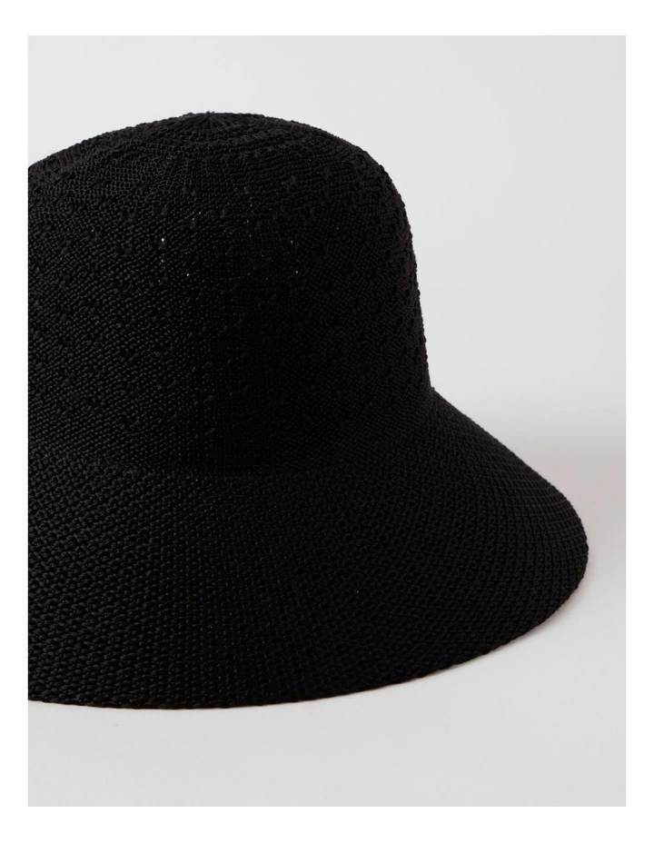 Knit Wide Brim Bucket in Black image 3