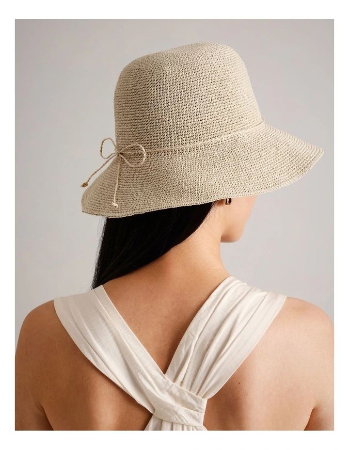 Fine Crochet Bucket Hat in Natural image 2