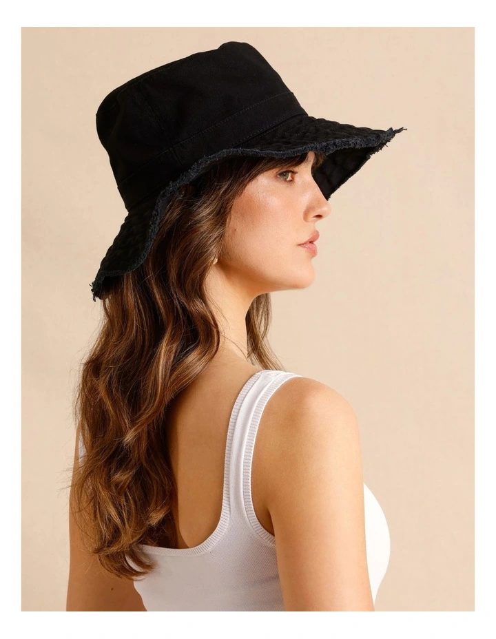 Frayed Edge Bucket Hat in Black image 2