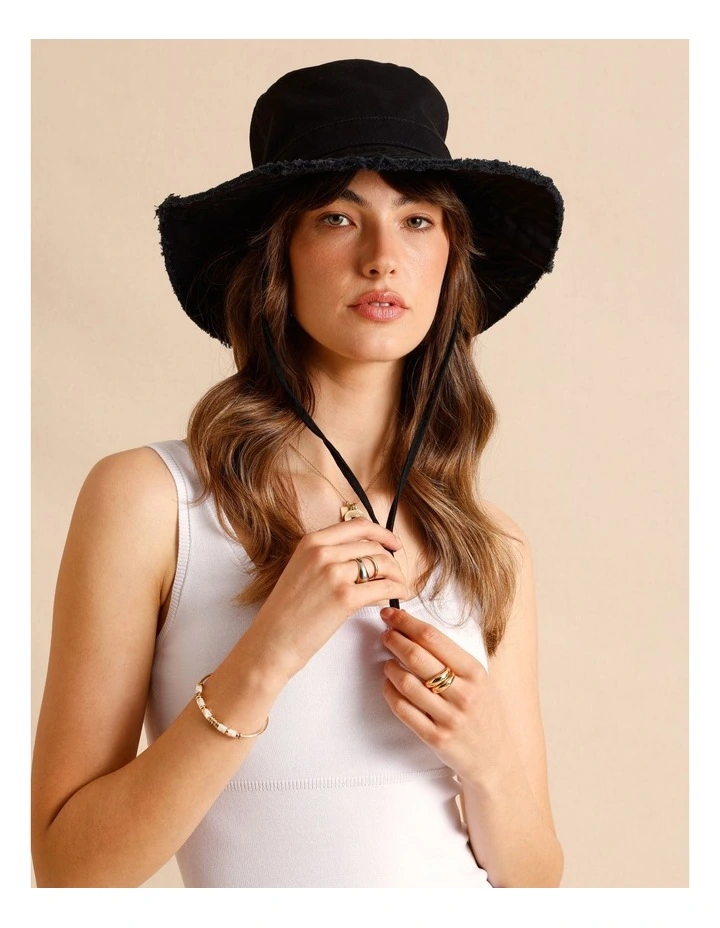 Frayed Edge Bucket Hat in Black image 4