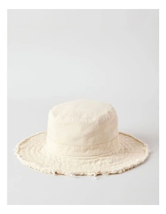 Frayed Edge Bucket Hat in Ivory