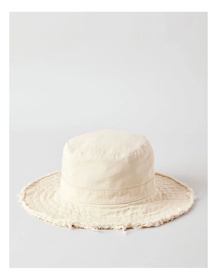 Frayed Edge Bucket Hat in Ivory image 1