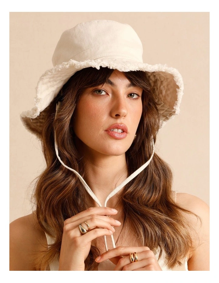 Frayed Edge Bucket Hat in Ivory image 2