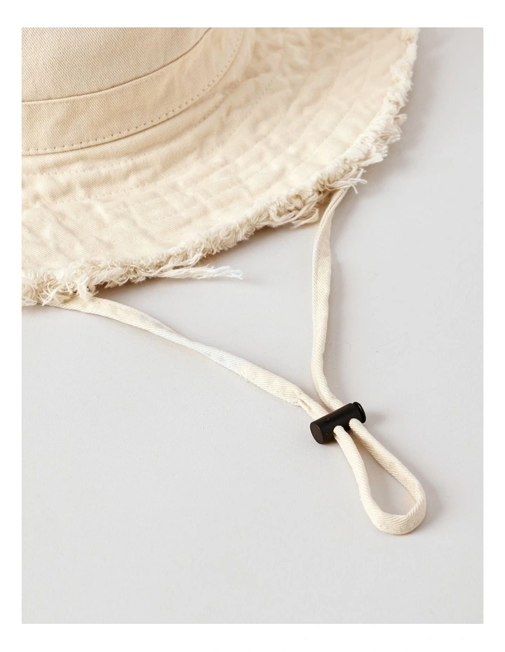 Frayed Edge Bucket Hat in Ivory image 3