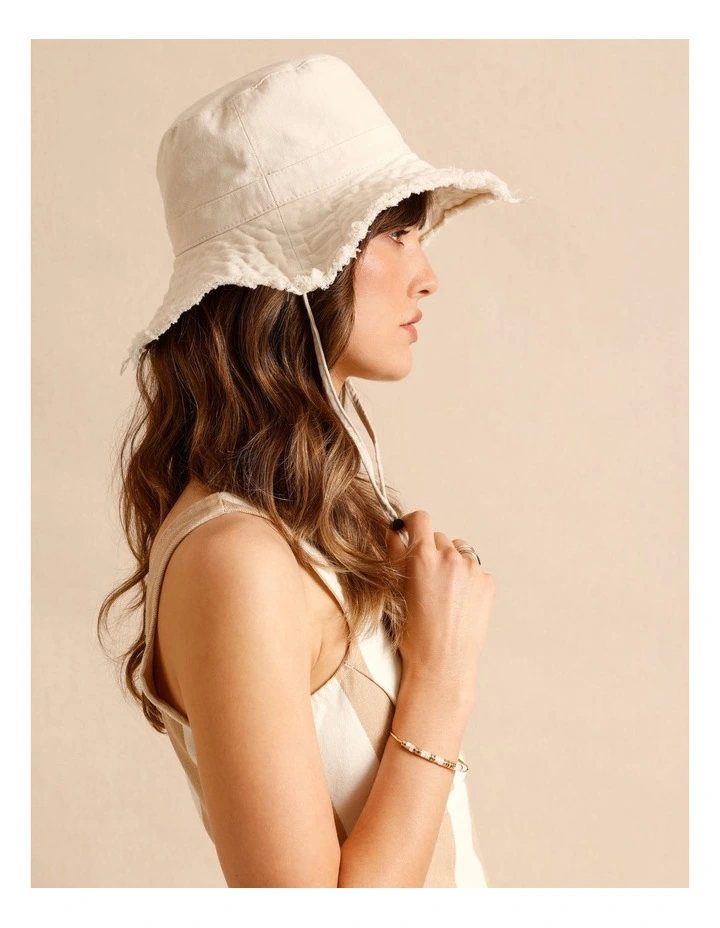 Frayed Edge Bucket Hat in Ivory image 4