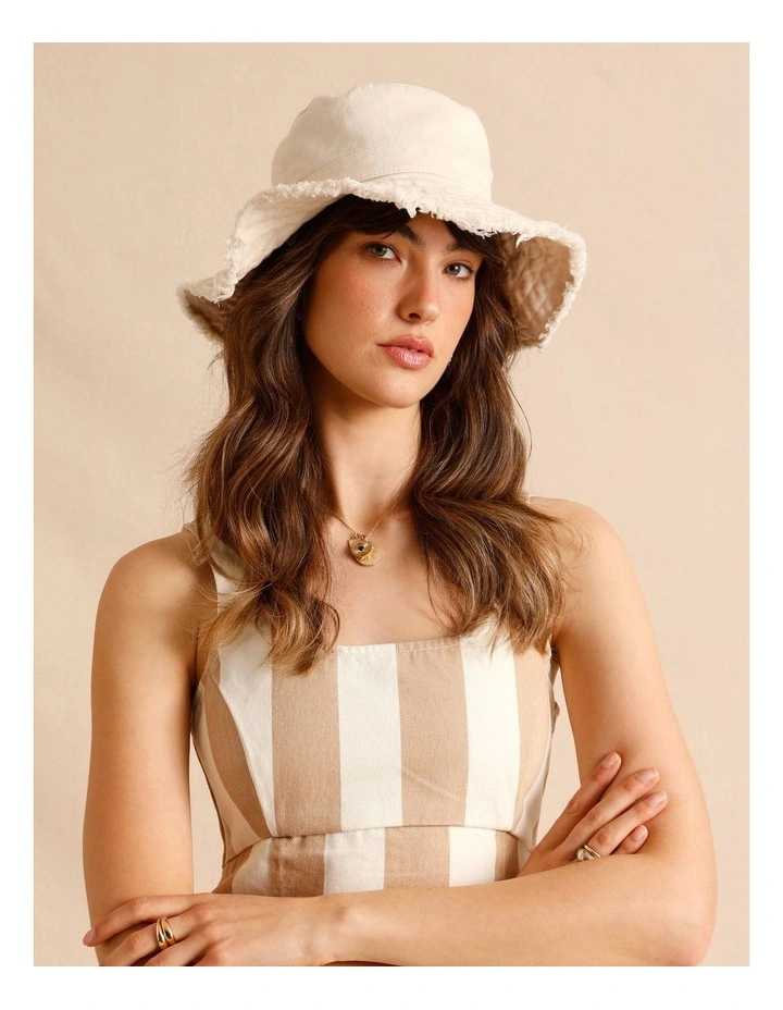 Frayed Edge Bucket Hat in Ivory image 6
