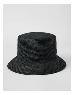 Raffia Bucket Hat in Black