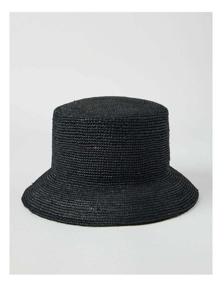 Raffia Bucket Hat in Black image 1