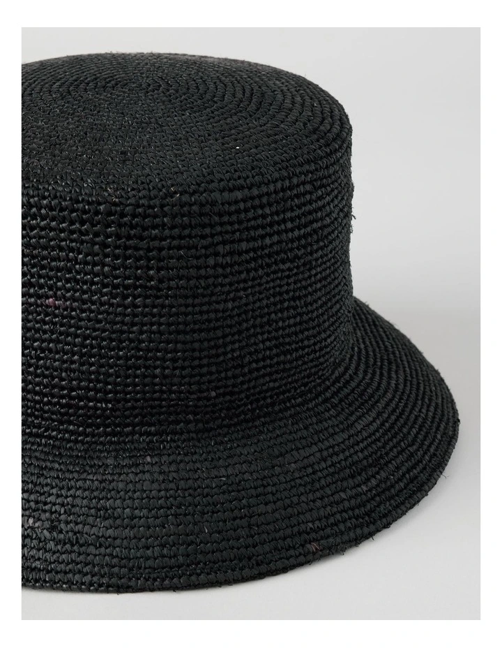Raffia Bucket Hat in Black image 2