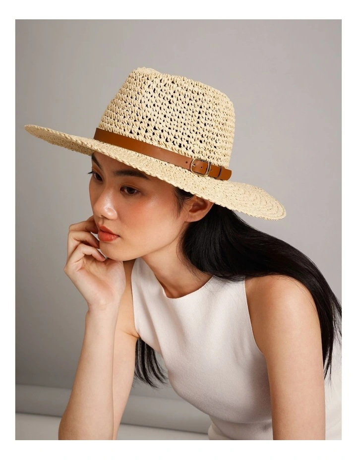 PU Trim Panama Hat in Natural image 2