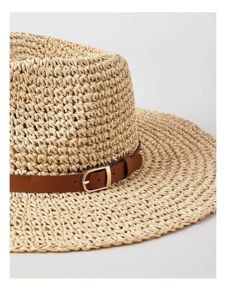 PU Trim Panama Hat in Natural image 3