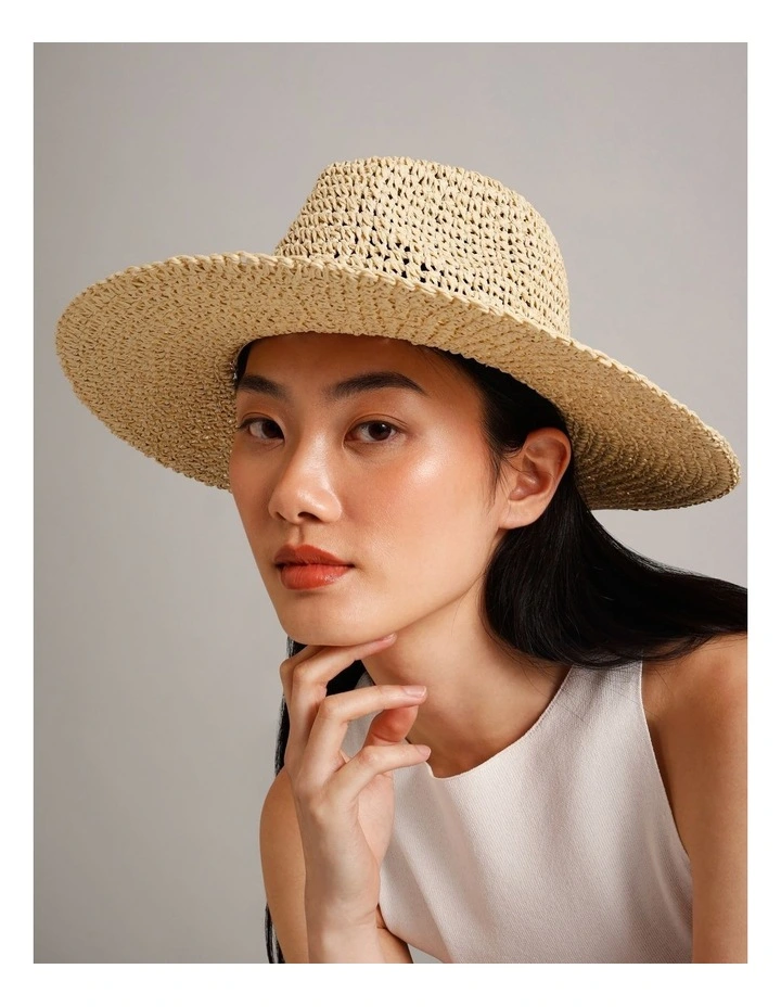 PU Trim Panama Hat in Natural image 4