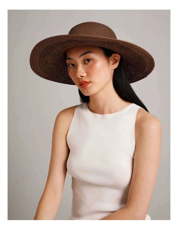 Contrast Weave Hat in Chocolate image 4