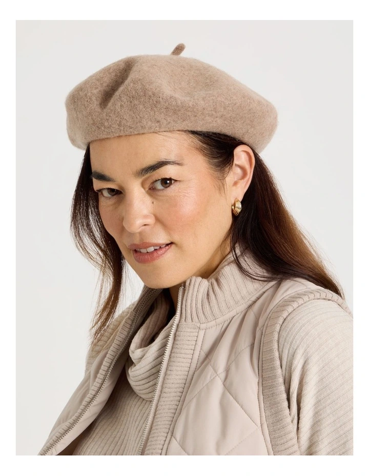 Beret Winter Hat in Taupe image 2