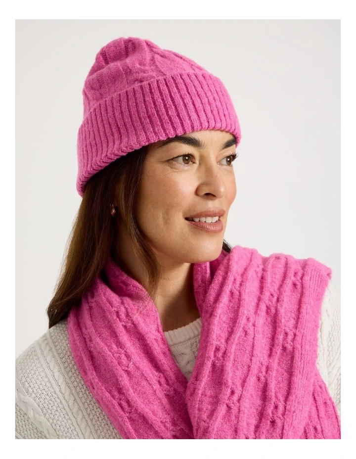 June Cable Beanie in Pink image 2