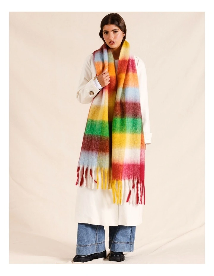 Chunky Check Winter Scarf in Red image 2