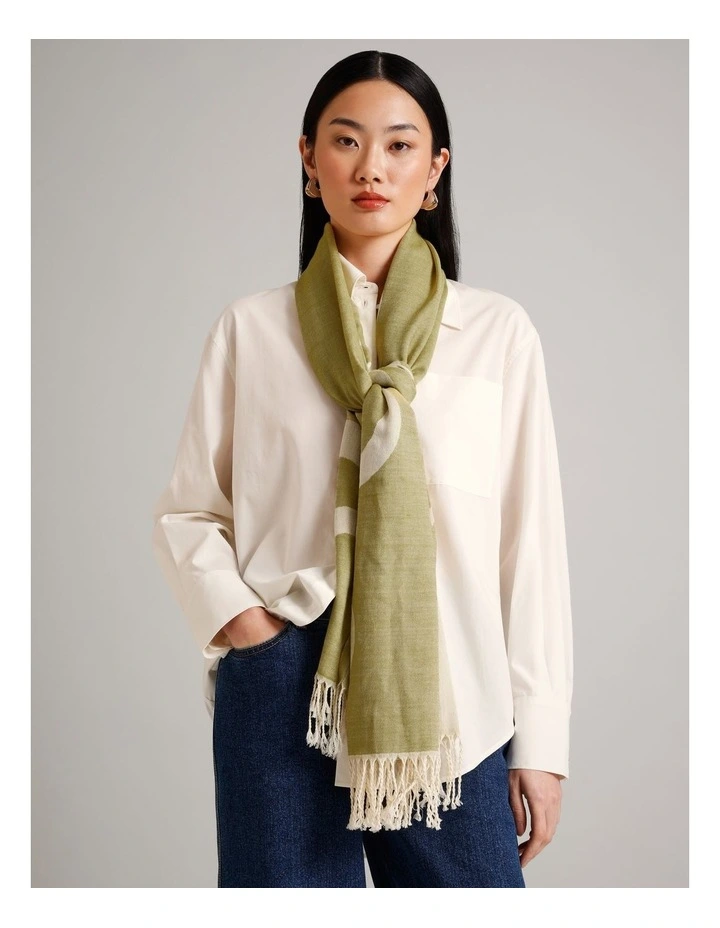 Jacquard Scarf in White/Sage image 2