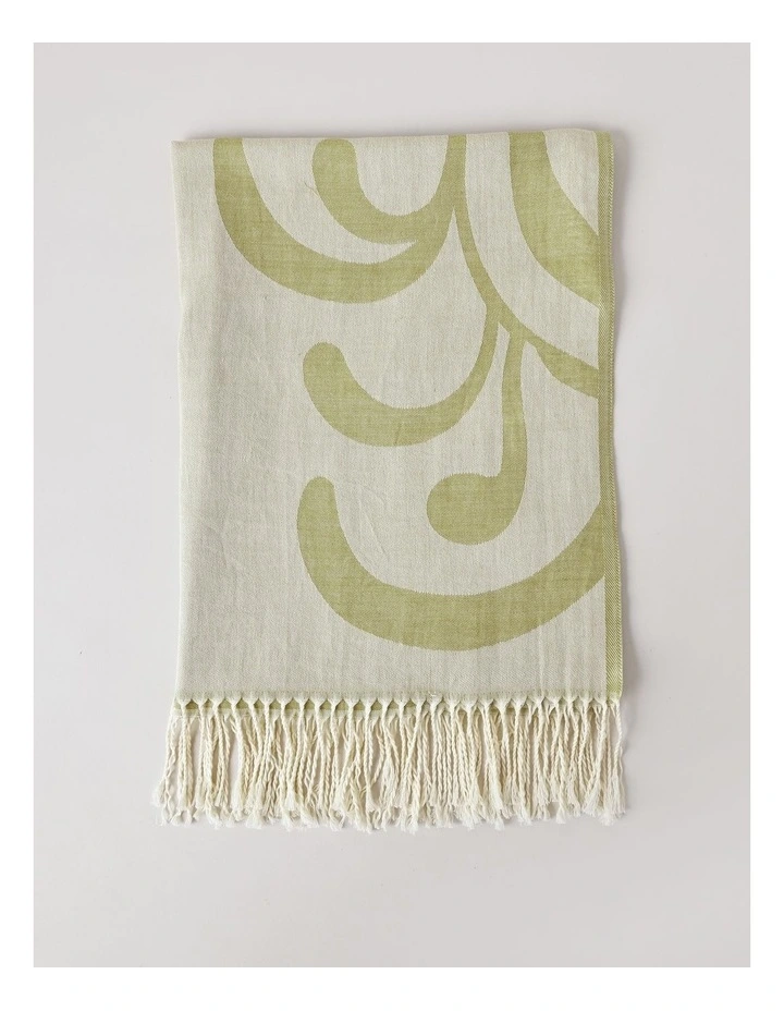 Jacquard Scarf in White/Sage image 3