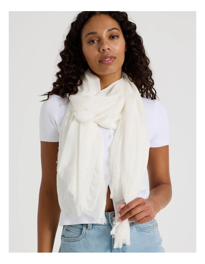 Self Stripe Scarf in White image 2