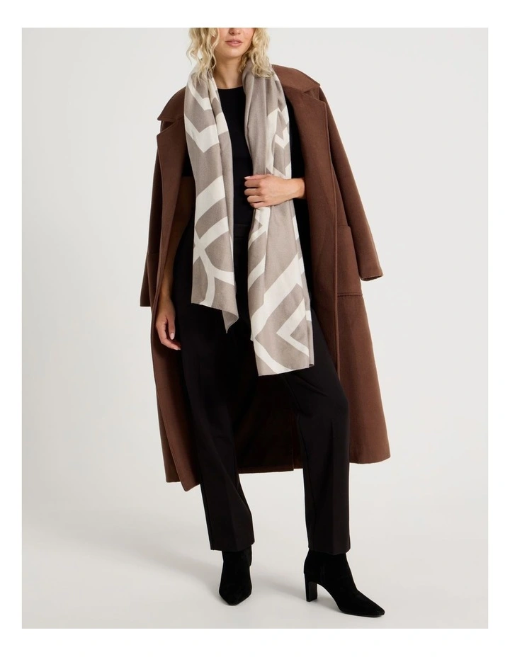 Monogram Scarf in Taupe & White image 2