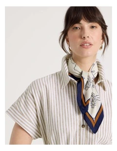 Marietta Floral Headscarf in Navy and Cream
