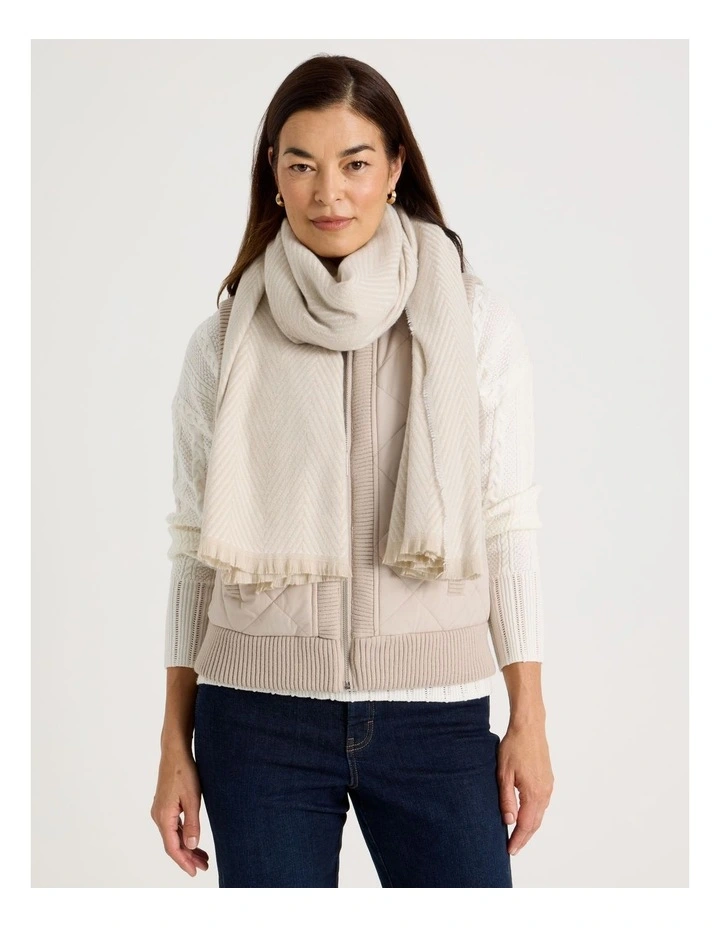 Chevron Woven Winter Scarf in Beige image 2