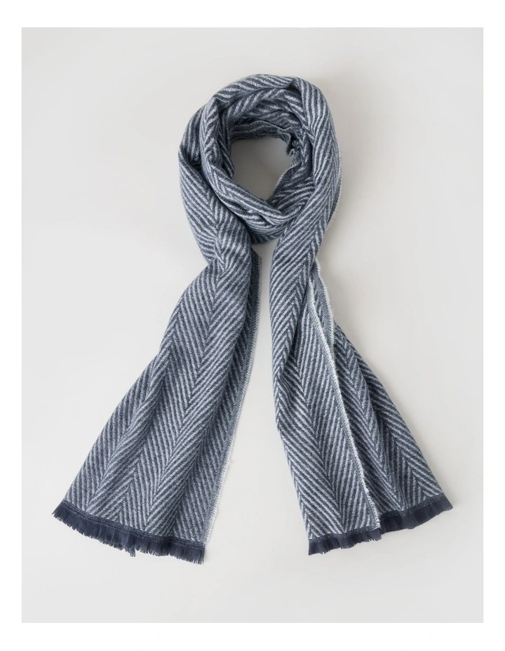 Chevron Woven Winter Scarf in Navy image 1
