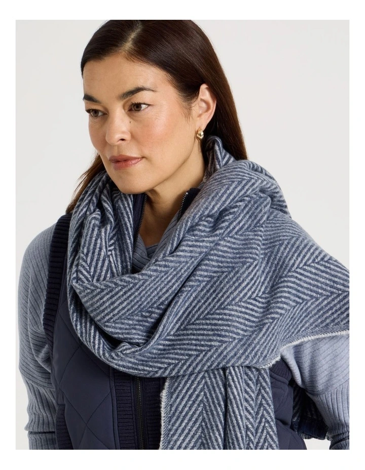 Chevron Woven Winter Scarf in Navy image 4