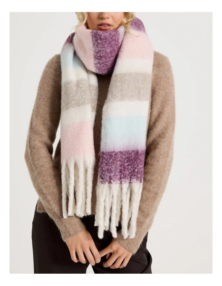 Jenna Brushed Striped Winter Scarf in Plum image 2
