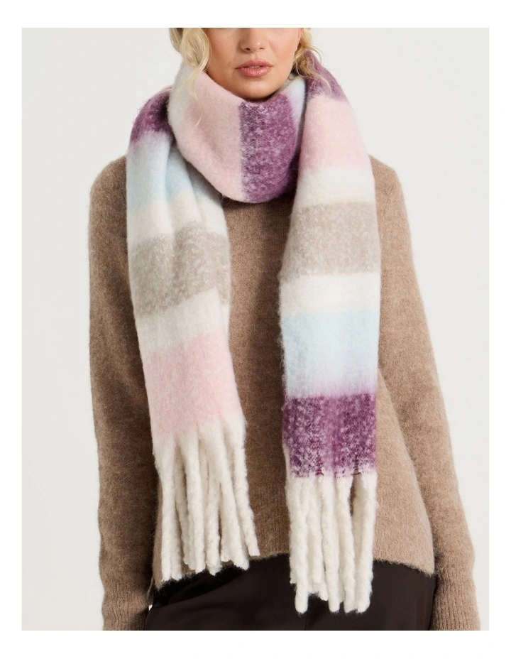Jenna Brushed Striped Winter Scarf in Plum image 4