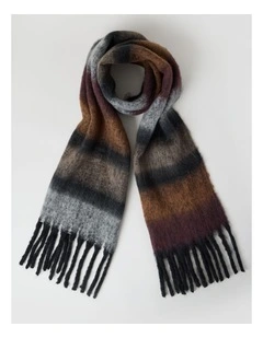Jenna Brushed Striped Winter Scarf in Natural