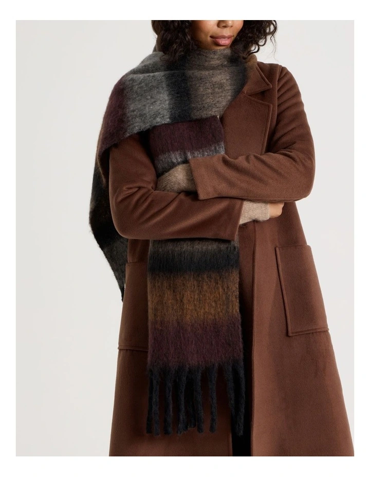 Jenna Brushed Striped Winter Scarf in Natural image 2