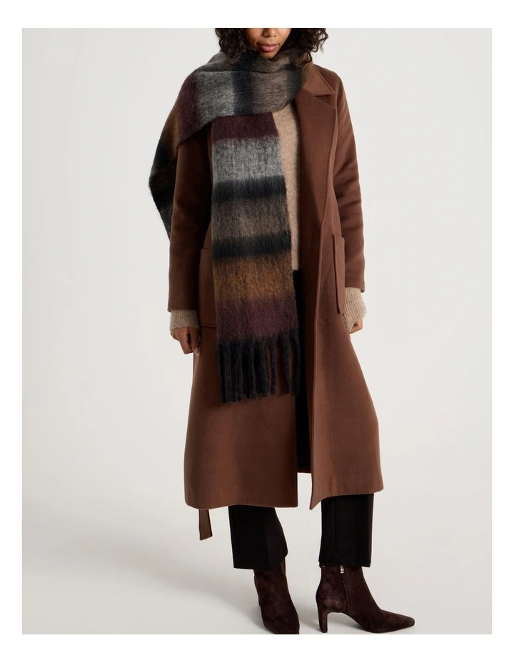 Jenna Brushed Striped Winter Scarf in Natural image 4