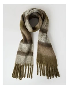 Jenna Brushed Striped Winter Scarf in Olive