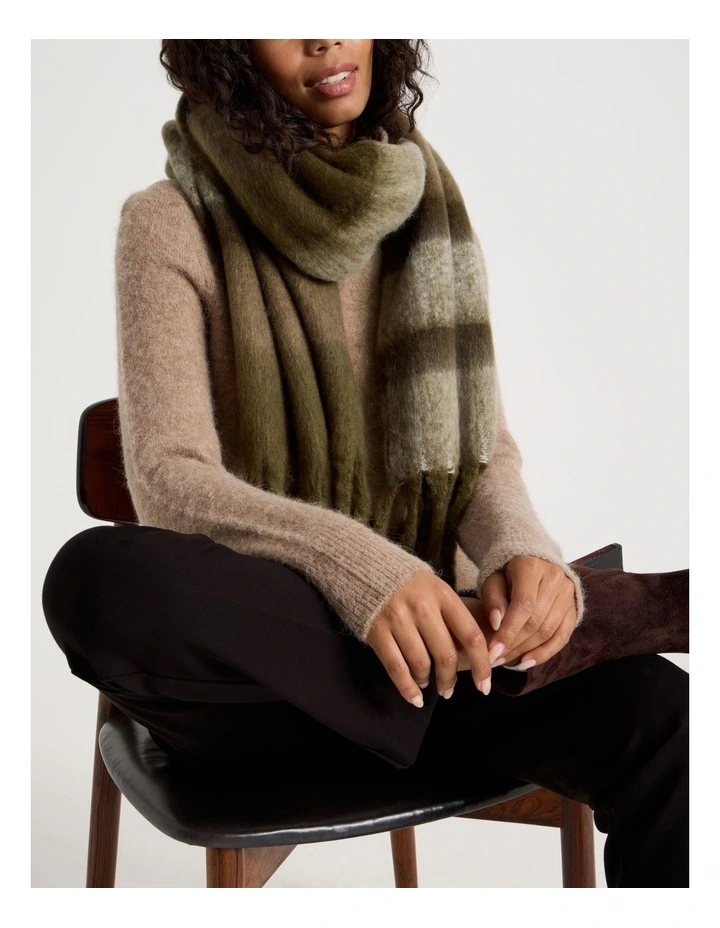 Jenna Brushed Striped Winter Scarf in Olive image 2