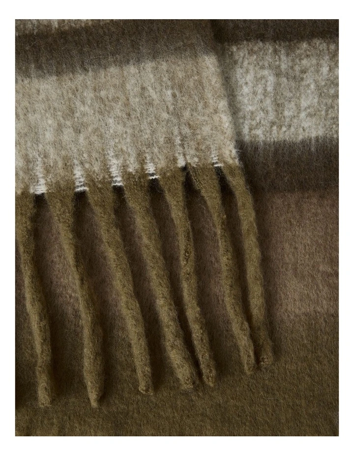 Jenna Brushed Striped Winter Scarf in Olive image 3