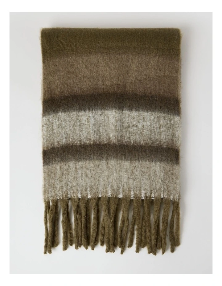 Jenna Brushed Striped Winter Scarf in Olive image 3