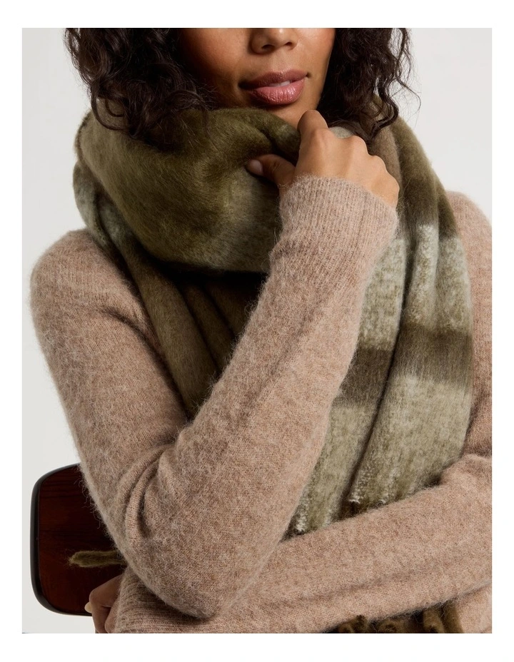 Jenna Brushed Striped Winter Scarf in Olive image 4