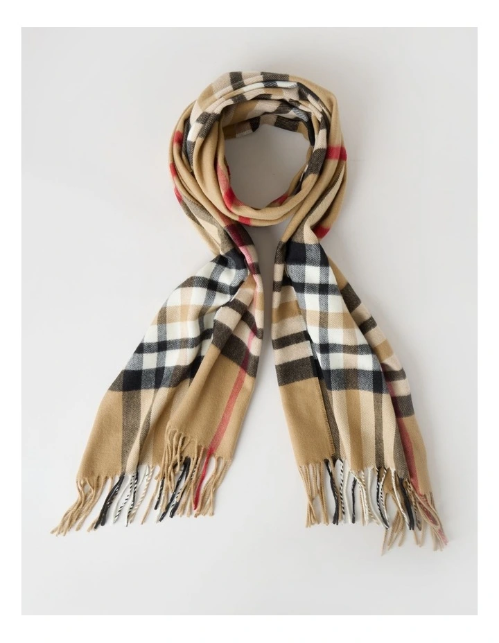 Plaid Cashmink Winter Scarf in Camel image 1