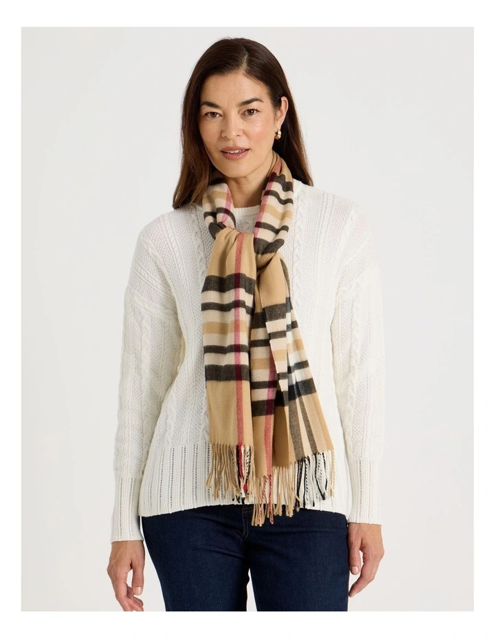 Plaid Cashmink Winter Scarf in Camel image 2