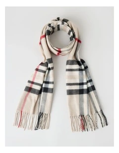 Plaid Cashmink Winter Scarf in Taupe