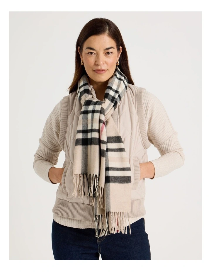 Plaid Cashmink Winter Scarf in Taupe image 2