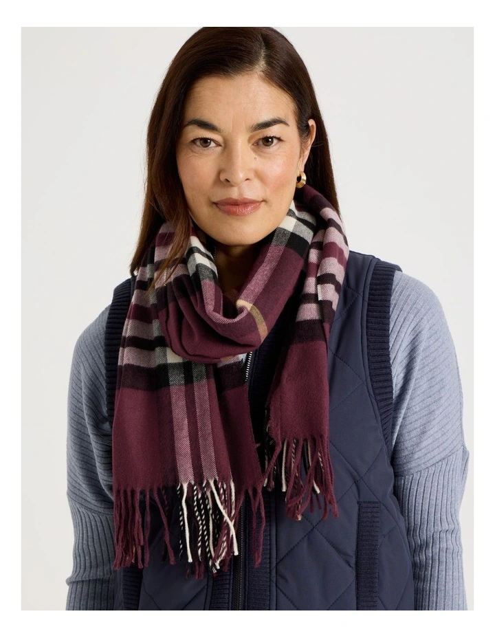 Plaid Cashmink Winter Scarf in Burgundy image 2