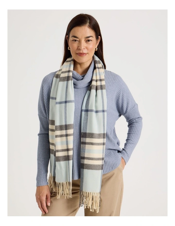 Plaid Cashmink Winter Scarf in Blue image 2