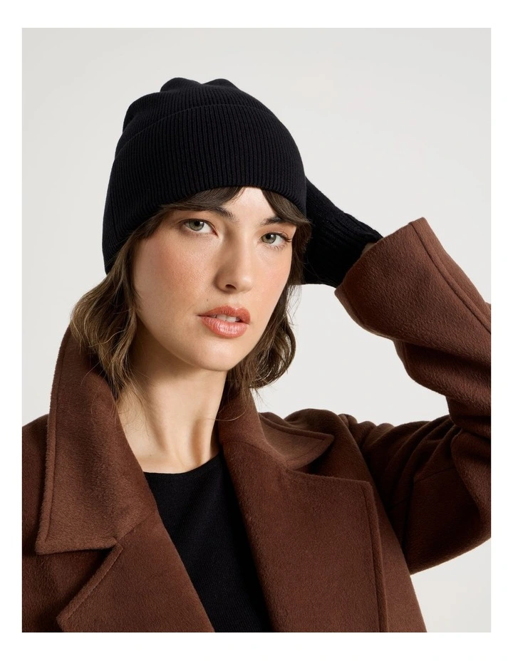 Rib Beanie in Black image 2