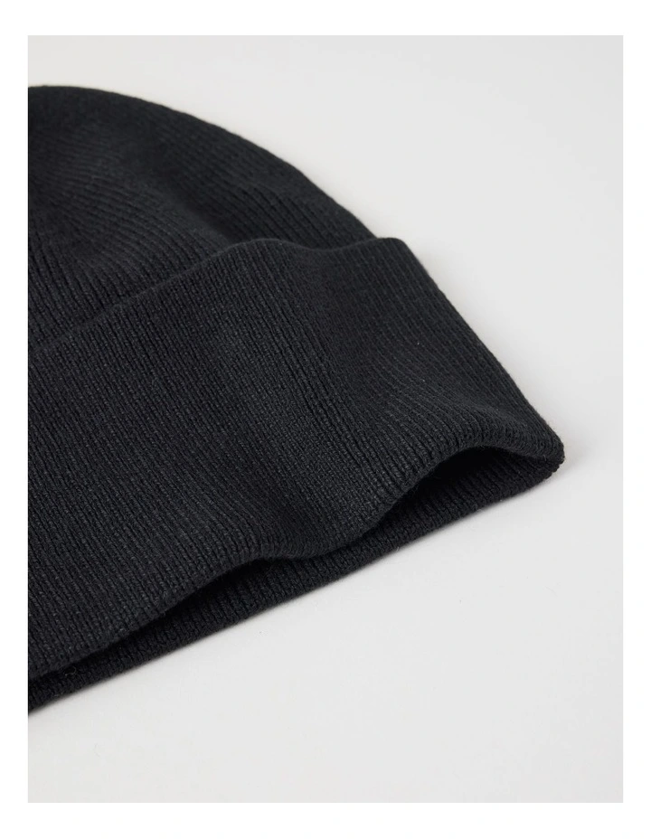 Rib Beanie in Black image 2